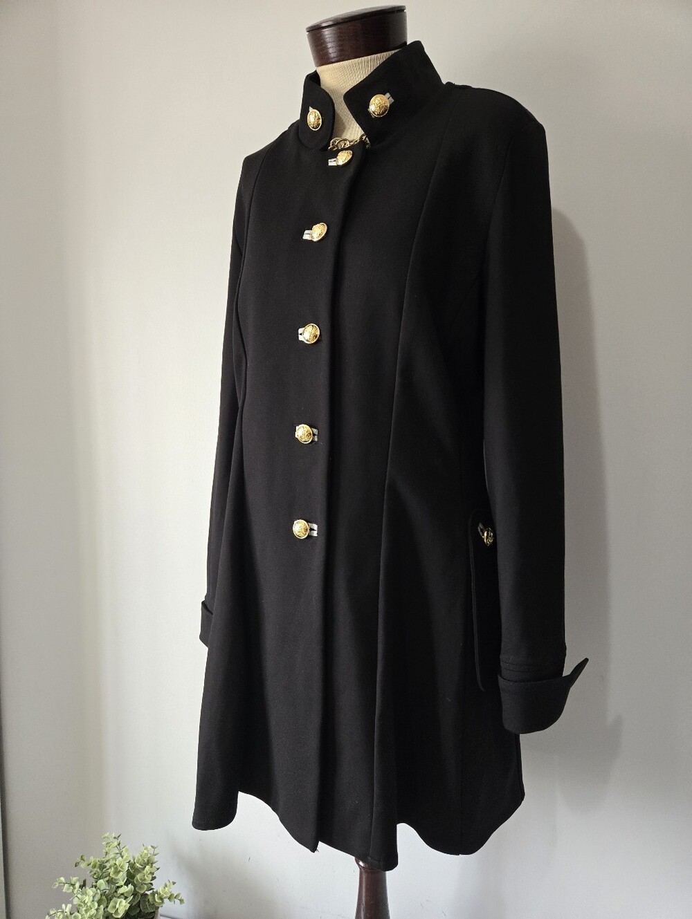 Joseph Ribkoff Black Military Fit And Flare Coat with Gold Buttons. Size 14 - Picture 2 of 11